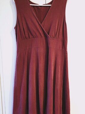 New York & Co Wine Red Stretch Faux Wrap Midi Dress L Large